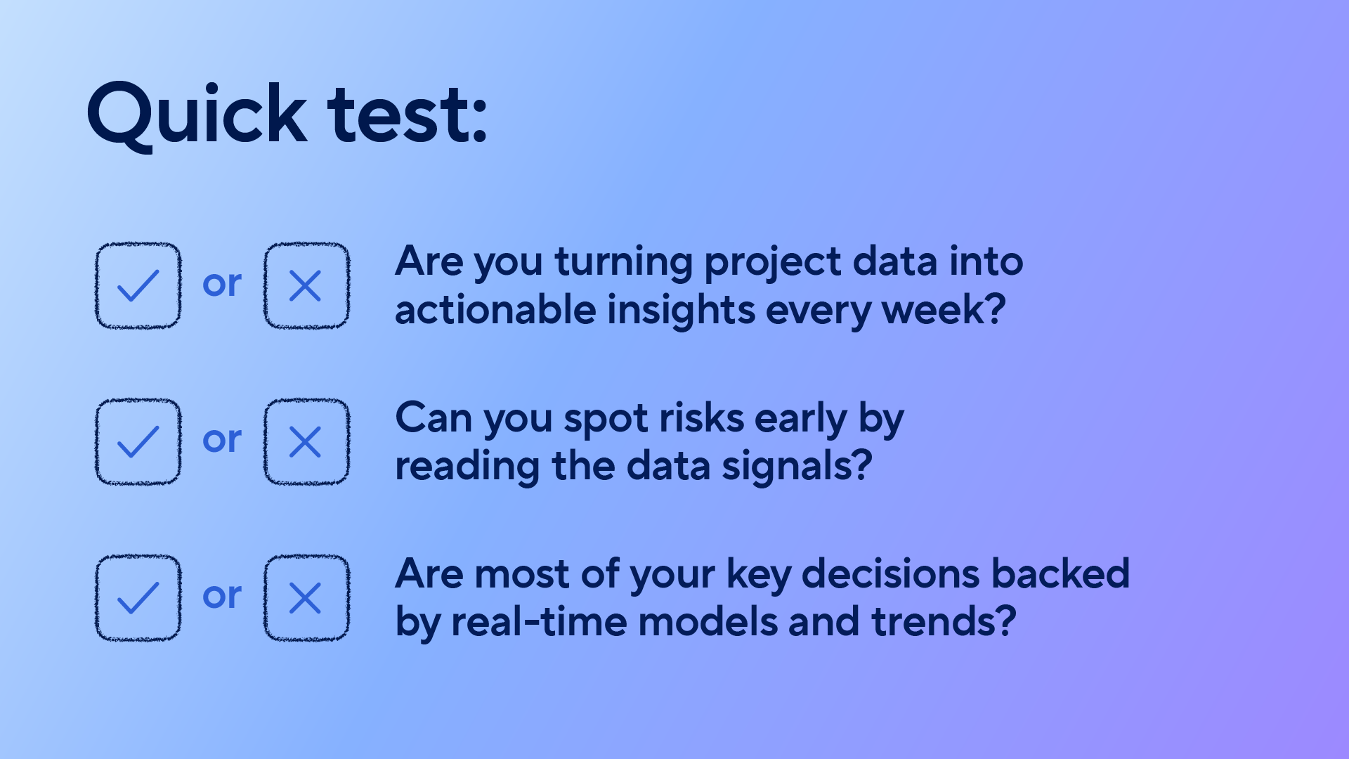 Are you turning project data into actionable insights every week? Can you spot risks early by reading the data signals? Are most of your key decisions backed by real-time models and trends?